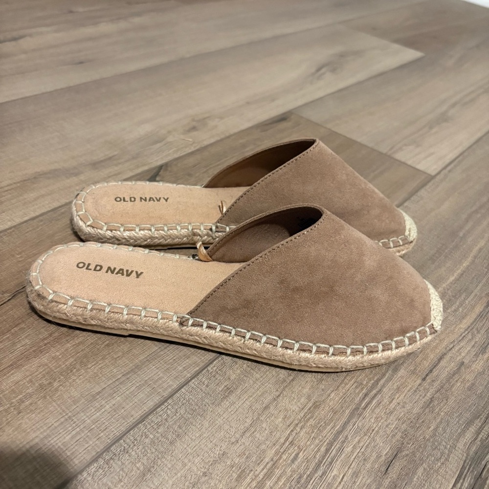 Old Navy Brown Suede Espadrille Mule Slides